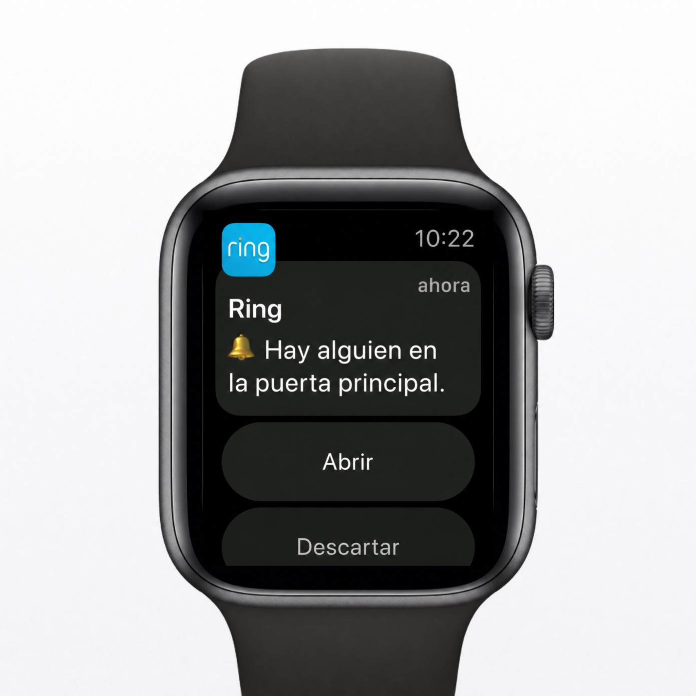 Un Apple Watch mostrando la notificación del intercomunicador Ring.