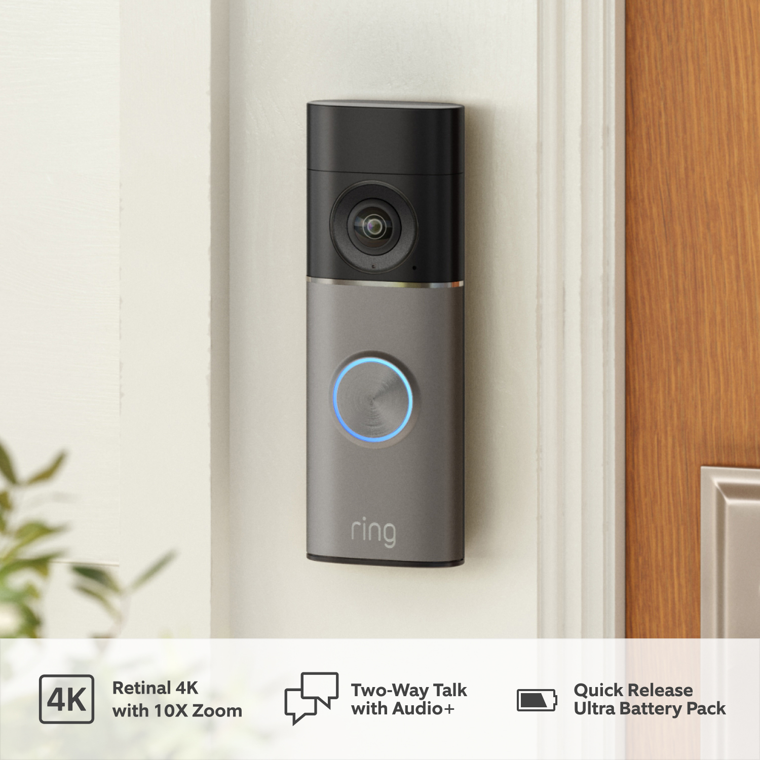 Battery Video Doorbell Pro (newest generation) (for Featuring Retinal 4K) - Battery Video Doorbell Pro attached on a white door post