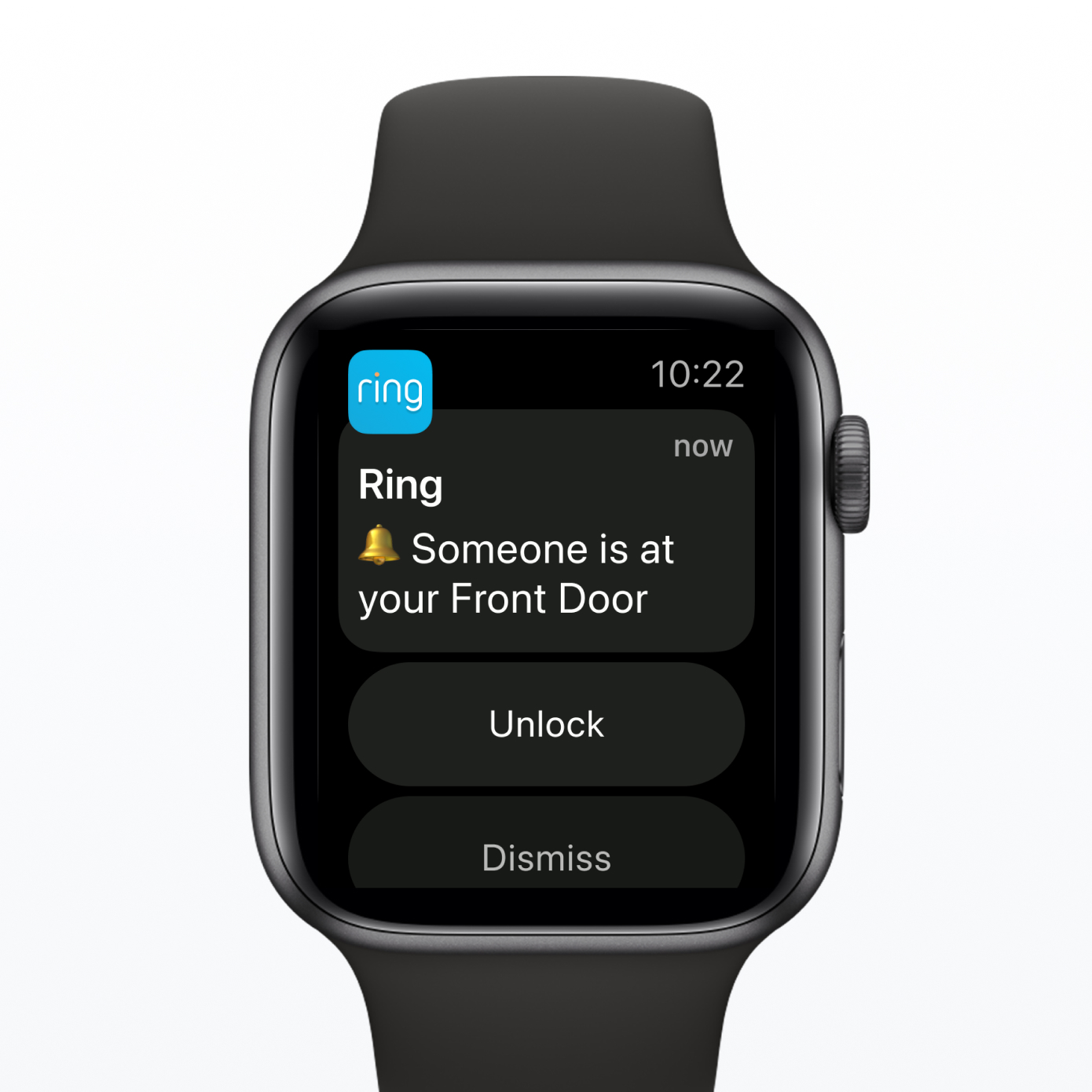 Een Apple Watch die de Ring intercom-melding weergeeft.