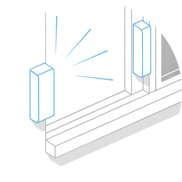 Illustration des Ring Contact Sensors, der beim Öffnen der Schiebetür einen Alarm auslöst.