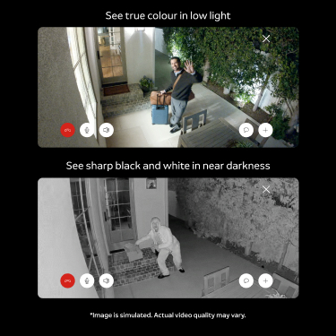 Ring Outdoor Camera 4K Plus colour low-light and black-and-white night vision footage side-by-side.