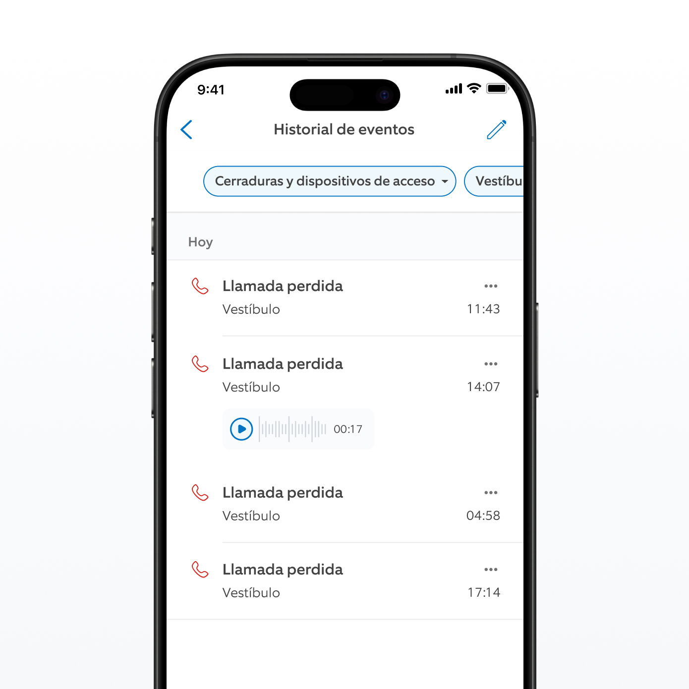 Una captura de pantalla de la app de Ring que muestra la cronología de eventos.