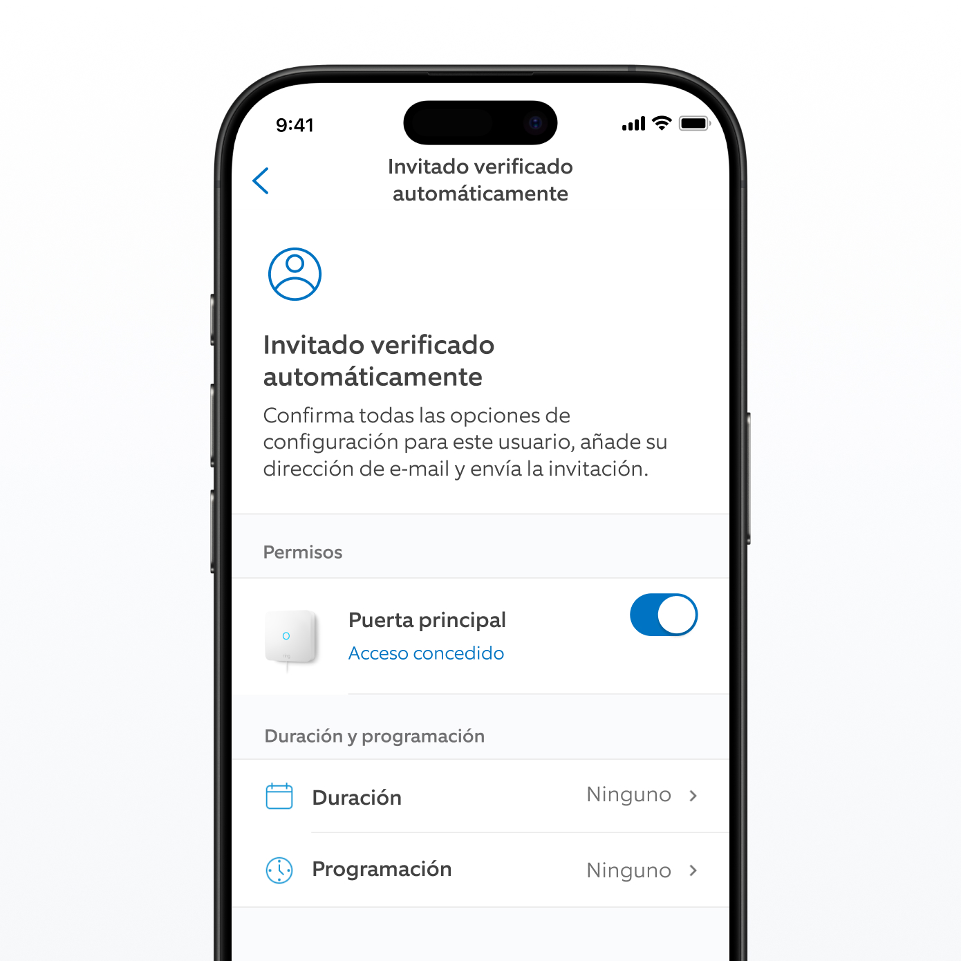 Una captura de pantalla de la app de Ring que muestra la llave de invitado virtual.