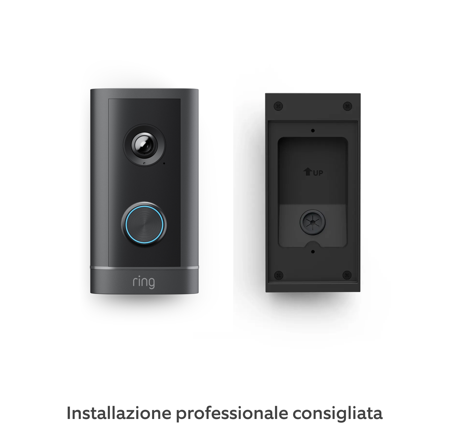 Videocitofono Elite cablato (ultimo modello) (for Wired Video Doorbell Elite (2ª gen.)) - Wired Video Doorbell Elite (2ª gen.) accanto all'accessorio di installazione, su sfondo bianco