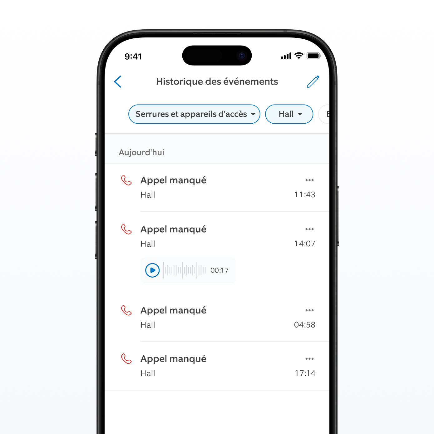 Capture d'écran de l'application Ring affichant la chronologie des événements.