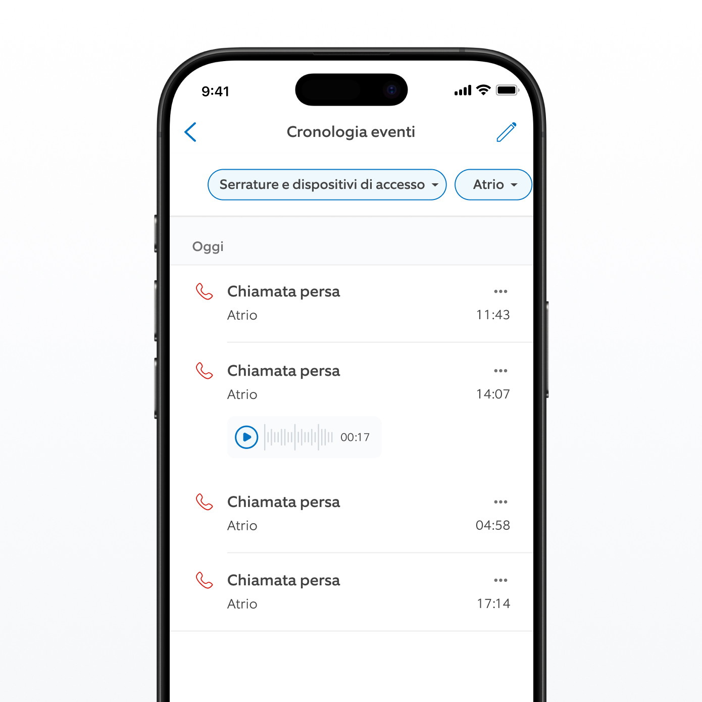 Uno screenshot dell'app Ring mostra la cronologia degli eventi.