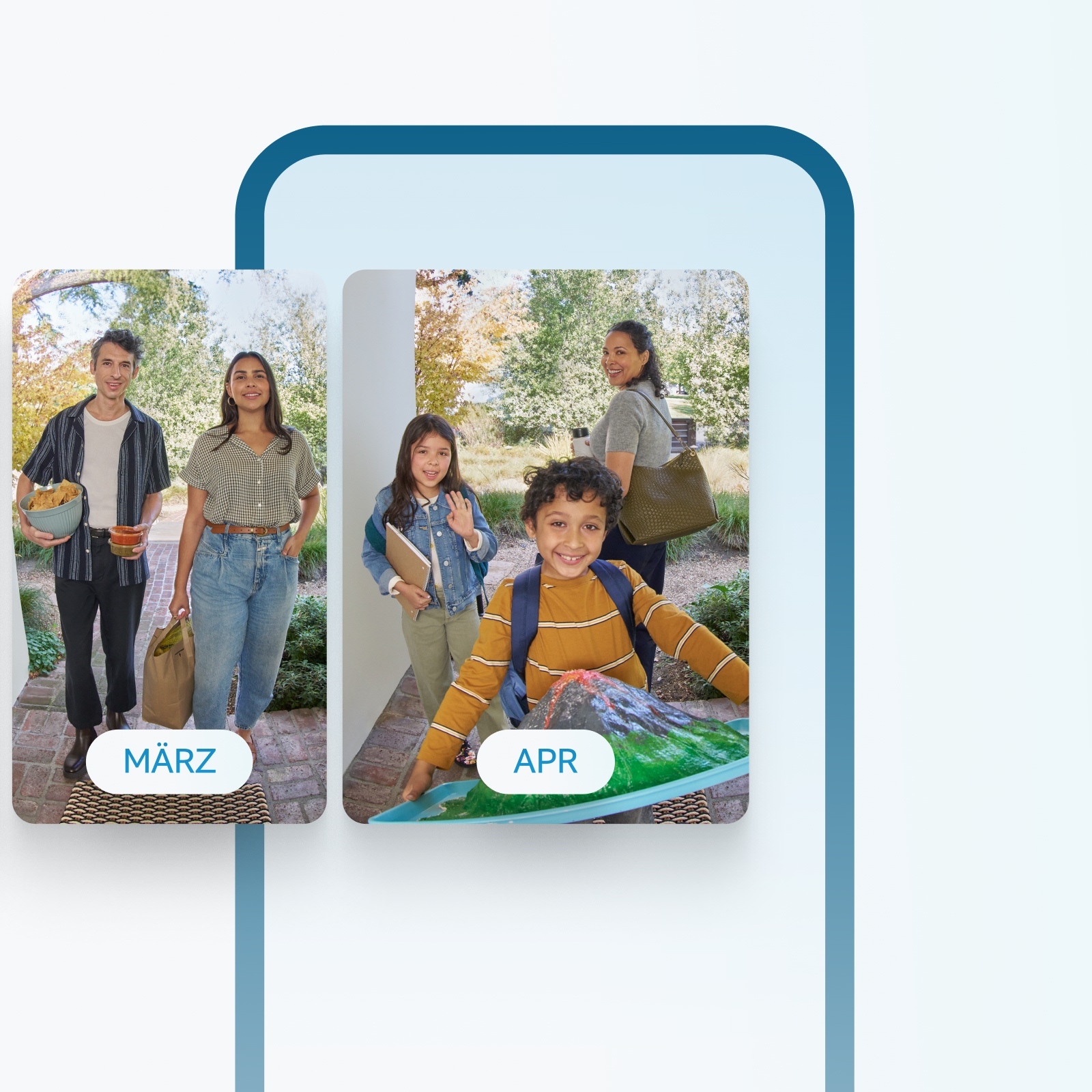 Türklingel-Kamera zeigt Besucher im März und April und demonstriert die 180-Tage-Videoverlaufsfunktion von Ring.