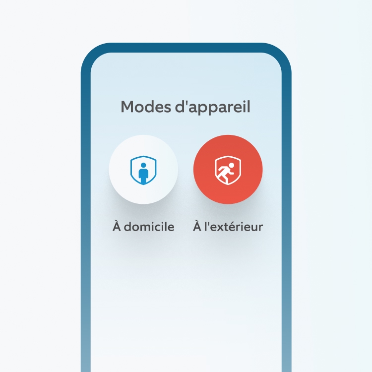 Écran de l'app Ring affichant les modes Maison et Absence, permettant d'activer l'alarme à distance via smartphone.