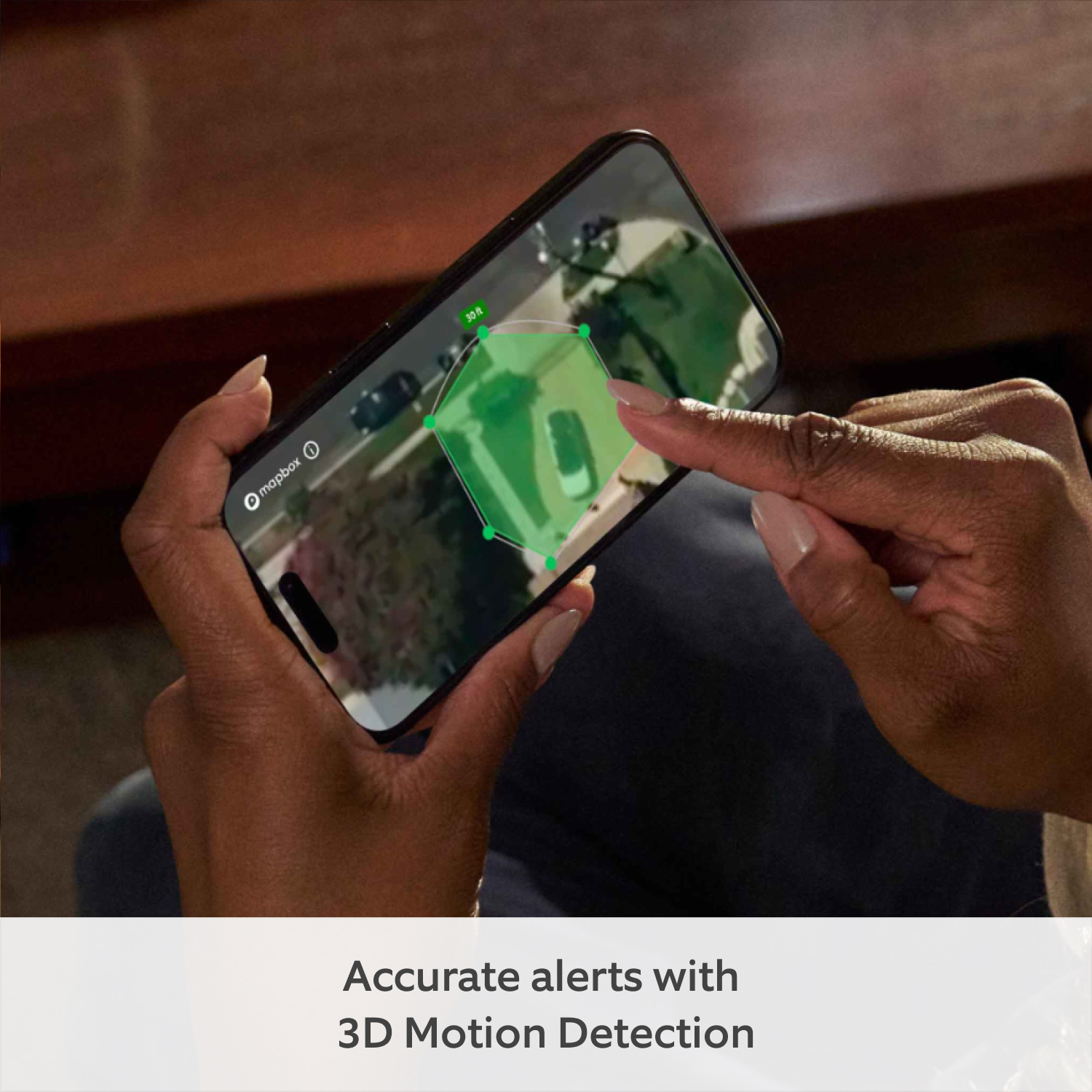 Wired Video Doorbell Plus with Plug-in Adaptor (Featuring Retinal 2K) - Phone in hands displaying Ring app's 3D Motion Detection on screen, as user selects desired detection zone with their finger