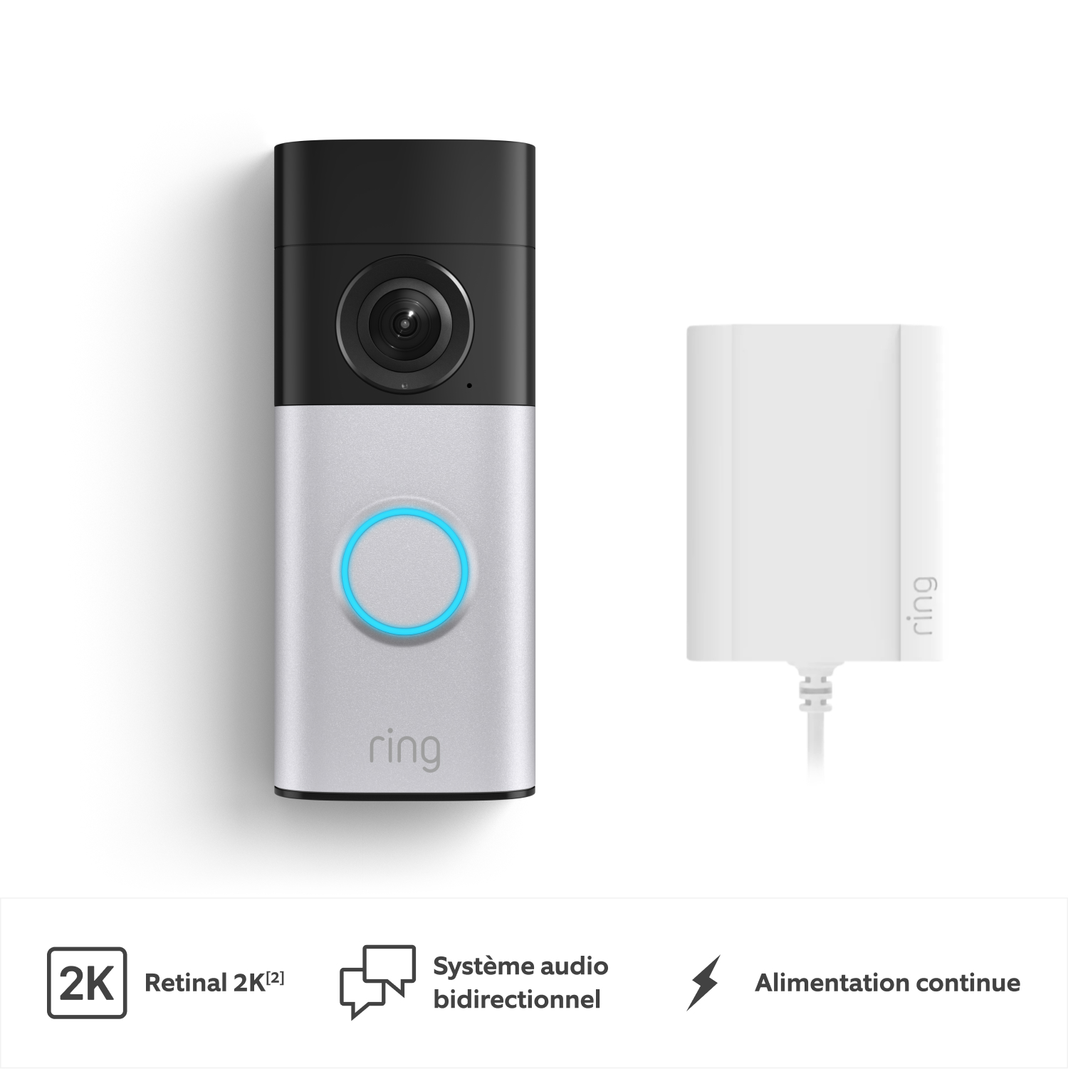 Sonnette vidéo Plus filaire avec adaptateur secteur (Wired Video Doorbell Plus) - 