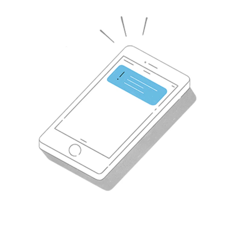 Illustration of a smartphone receiving a motion alert notification from a Ring Video Doorbell system.
