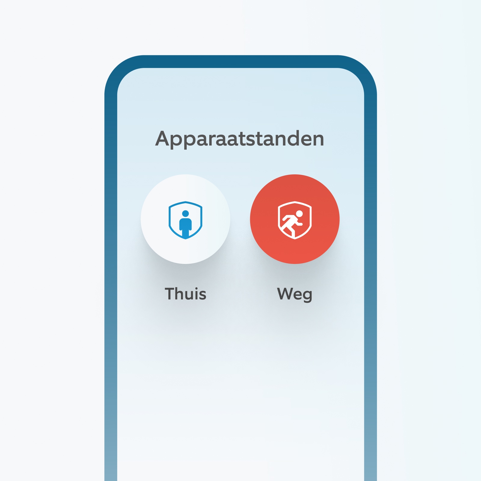 Ring app-scherm met beveiligingsmodi Home en Away voor bediening van het alarm op afstand.