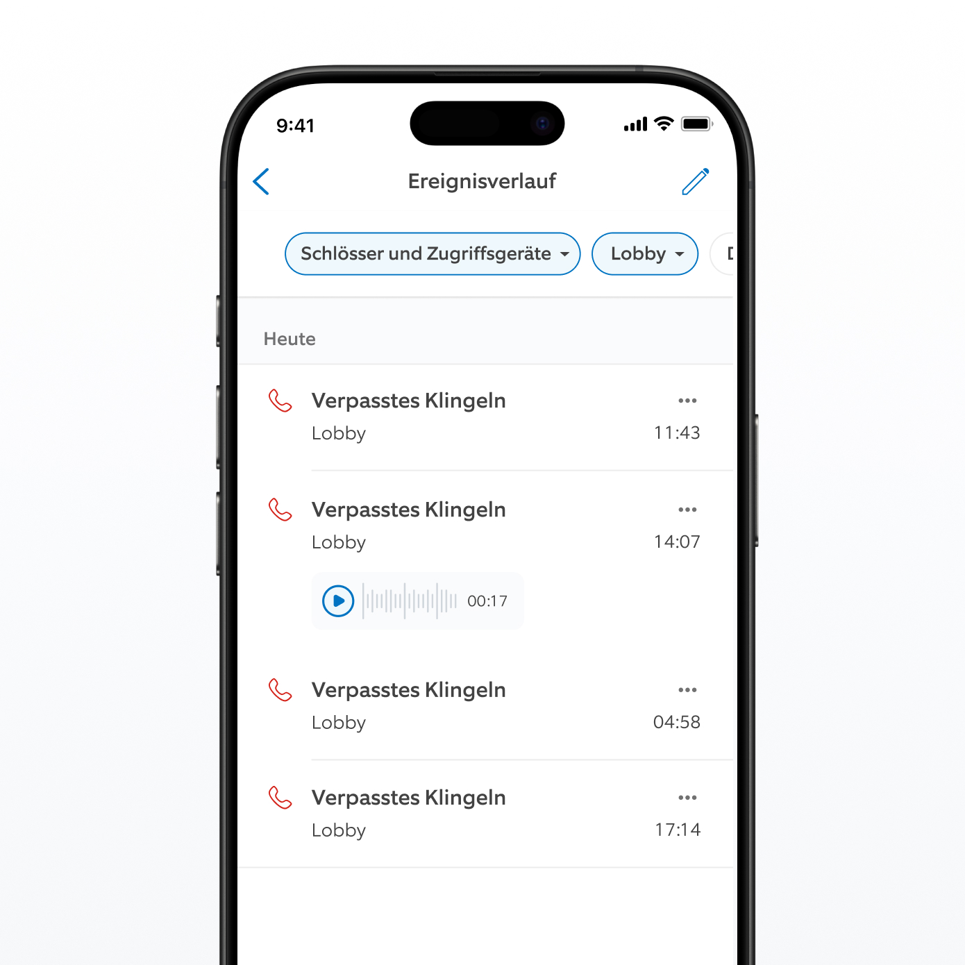 Ein Screenshot der Ring-App, auf dem der Ereignisverlauf zu sehen ist.