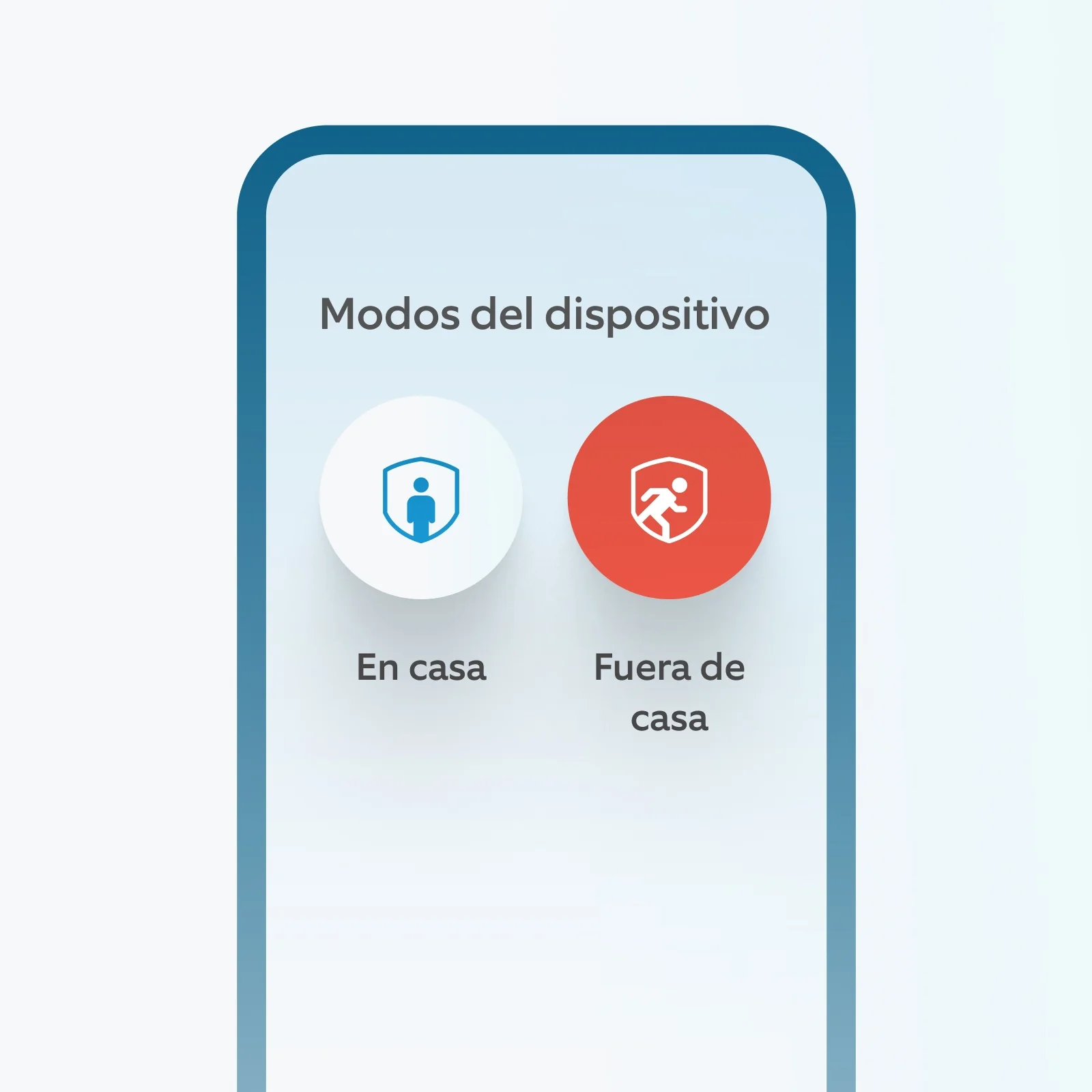Pantalla de Ring mostrando modos Casa y Fuera para gestionar ajustes de cámara según ubicación.
