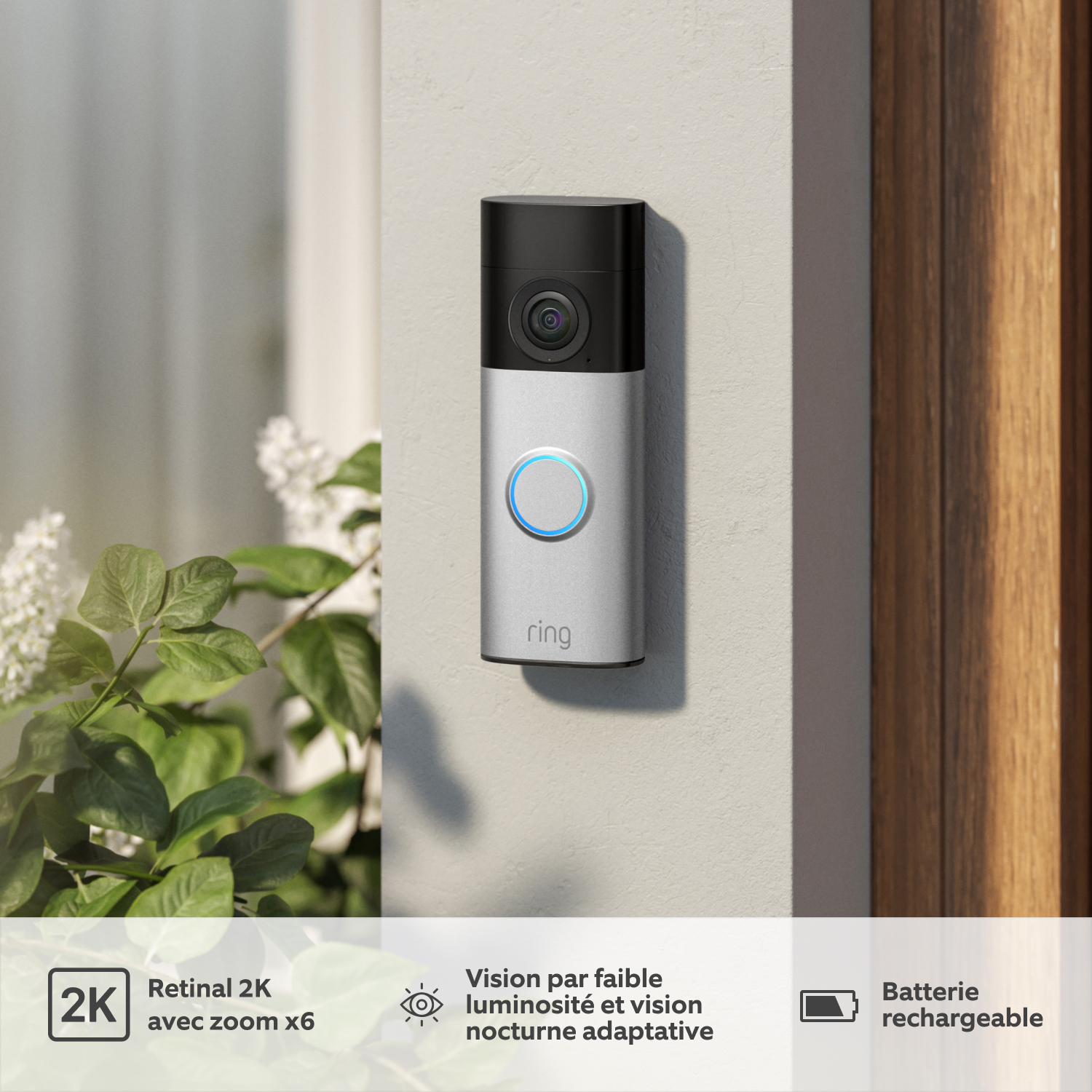 Sonnette vidéo Plus sans fil (nouvelle génération) (for Battery Video Doorbell Plus) - Battery Video Doorbell Plus sur un montant de porte gris