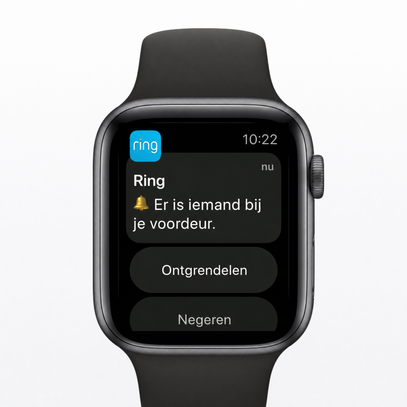 Een Apple Watch die de Ring intercom-melding weergeeft.