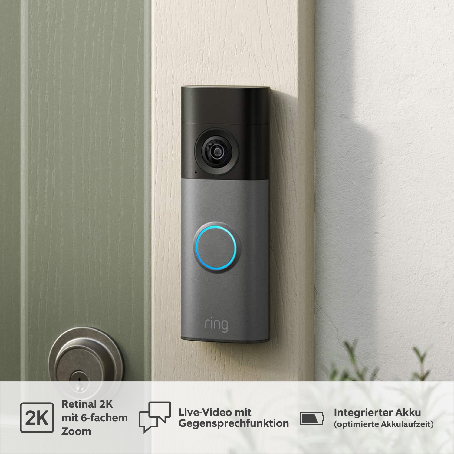 Akku-Videotürklingel (neueste Generation) (for Battery Video Doorbell) - Battery Video Doorbell am Türrahmen montiert