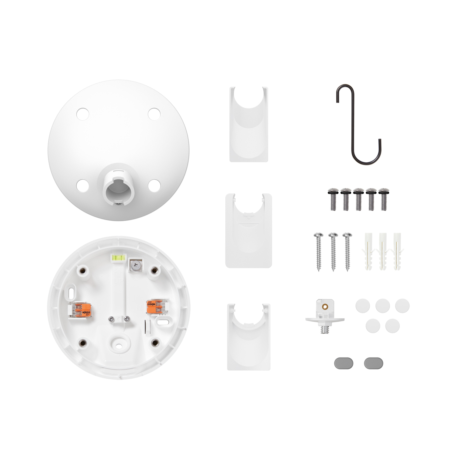 Hardwired Kit for Cameras (Outdoor Camera Pro) - Image displaying all parts included with white Hardwired Kit for Outdoor Camera Pro and Spotlight Cam Pro 2nd Gen