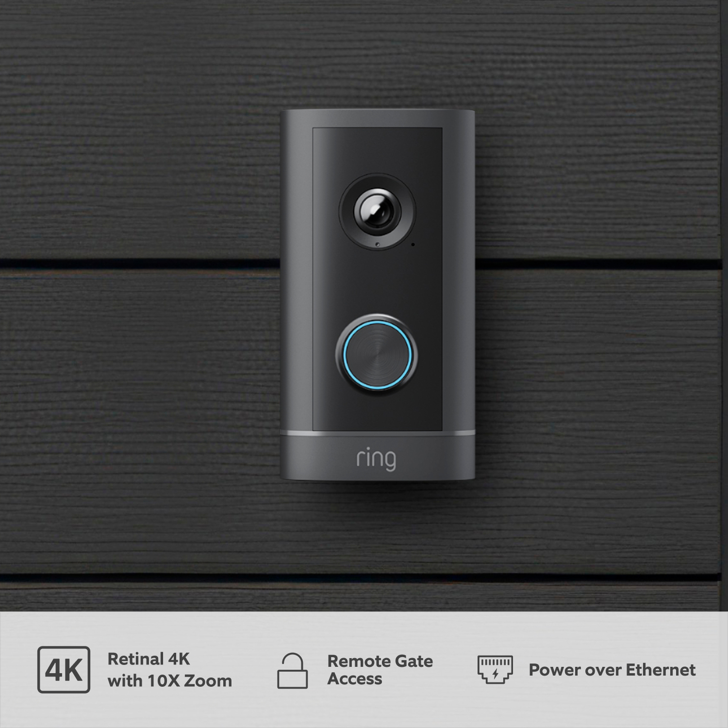 Wired Video Doorbell Elite (newest Generation) (for Featuring Retinal 4K) - Wired Video Doorbell Elite (2nd Gen) mounted on a house with black panels