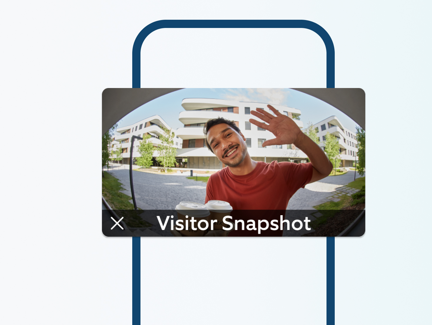 Smartphonescherm van Ring App met een videobeeld van een zwaaiende man.