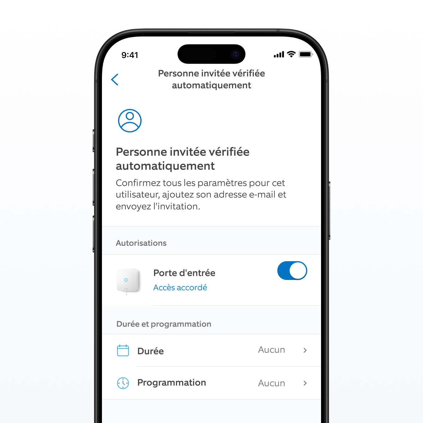 Capture d'écran de l'application Ring affichant la clé d'invité virtuelle.