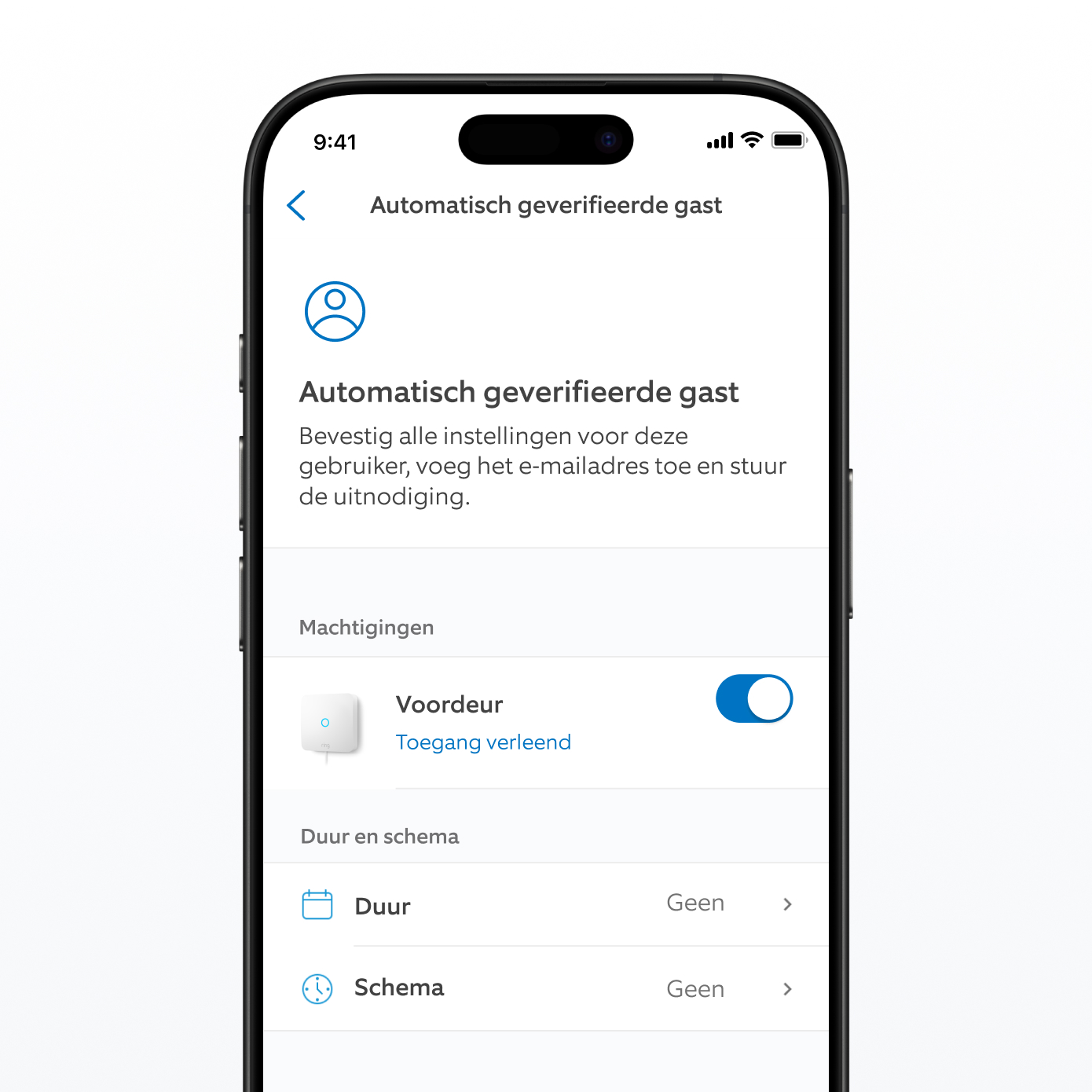 Een schermafbeelding van de Ring-app met de virtuele gastsleutel.