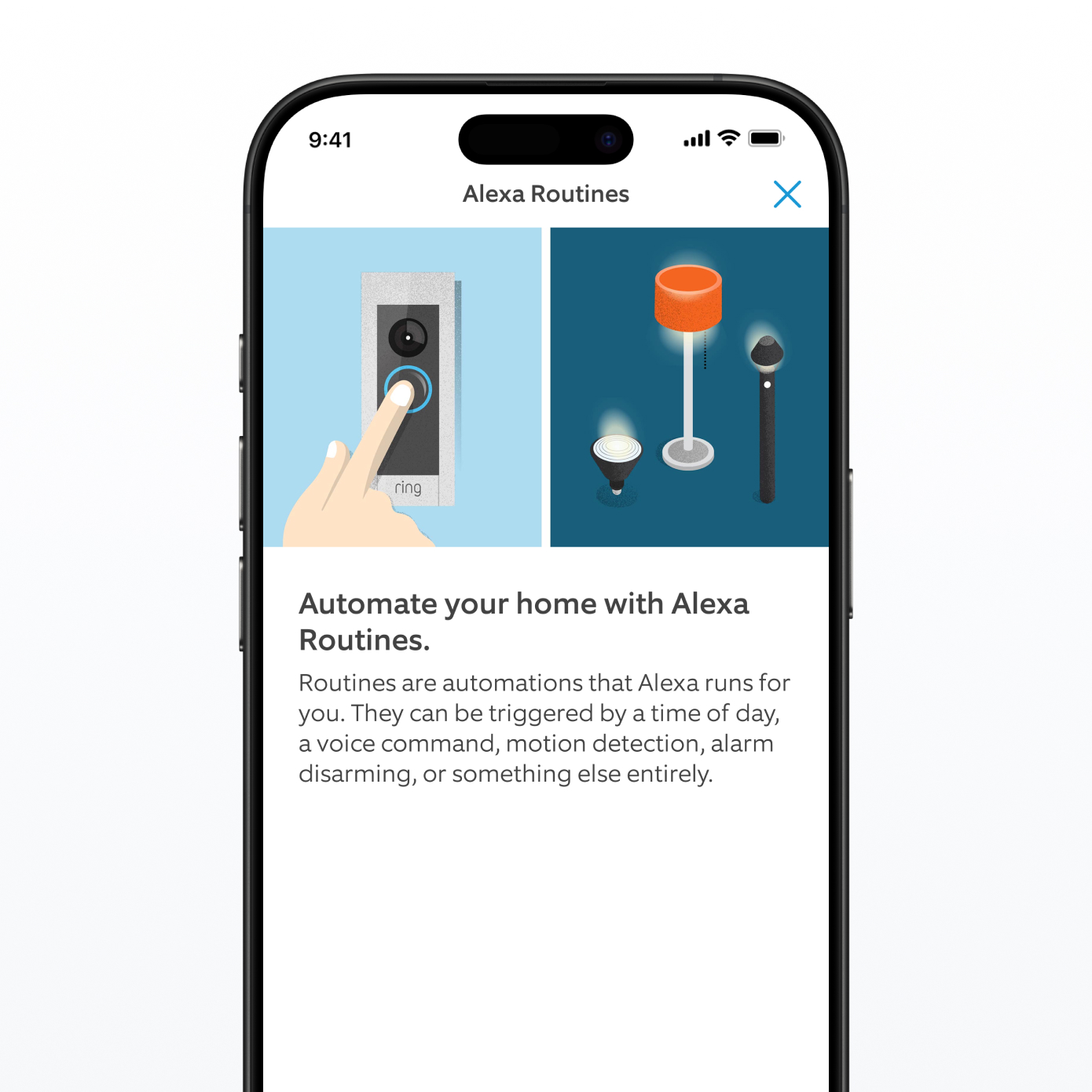Een smartphone die de Alexa-configuratie van de Ring-app weergeeft.