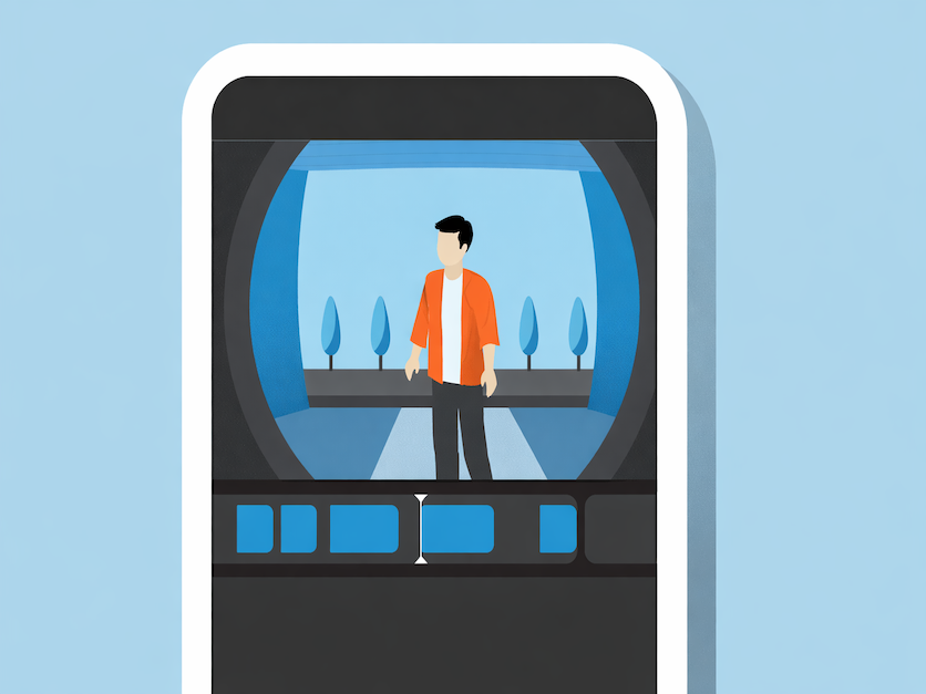 An illustration of a smarphone featuring a video recording of a man.