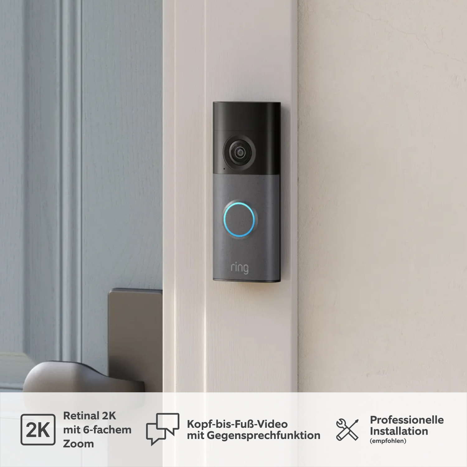 Videotürklingel Kabel (neueste Generation) (for Wired Video Doorbell (2. Gen.)) - Wired Video Doorbell (2. Gen.), montiert an einem Türrahmen.