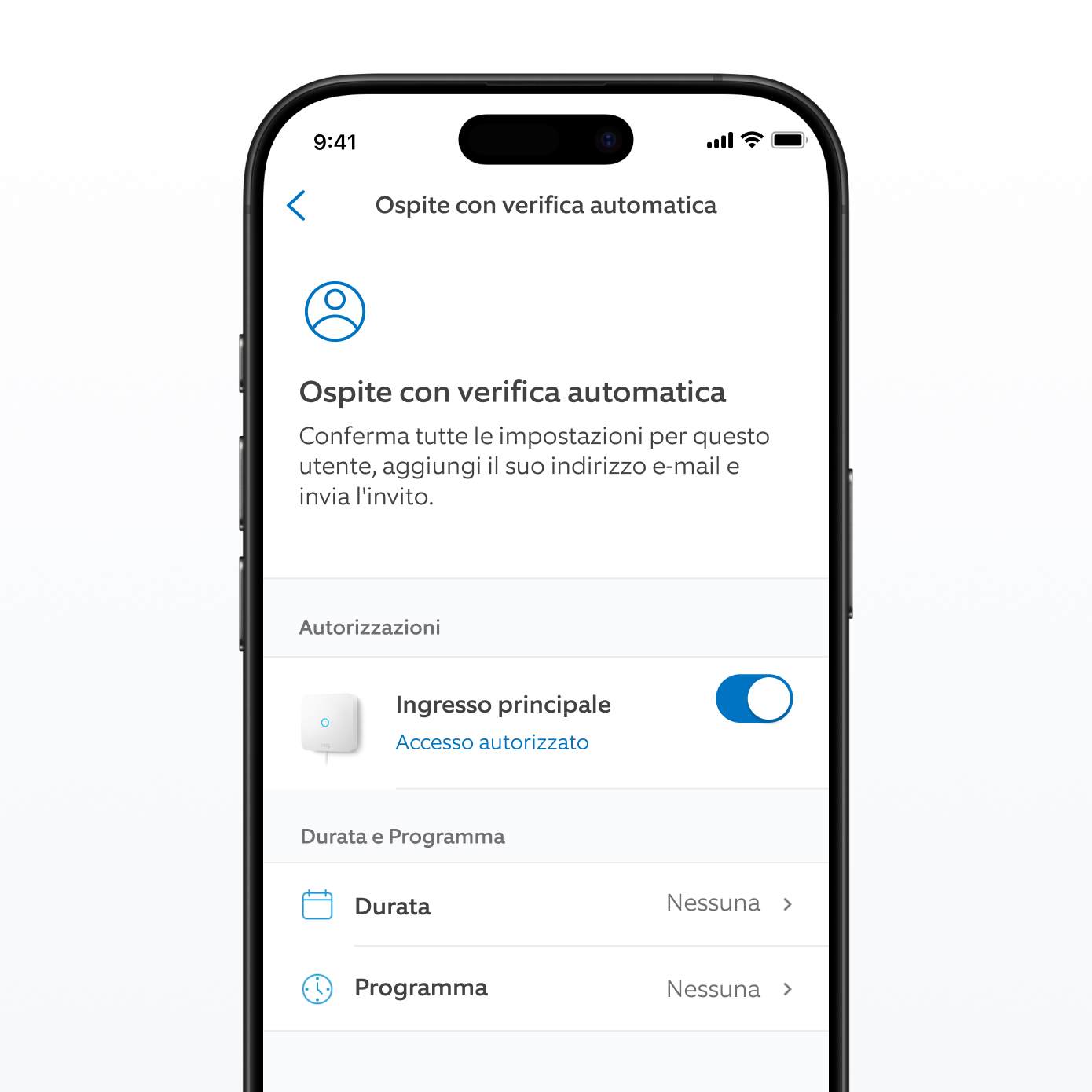 Uno screenshot dell'app Ring mostra la chiave ospite virtuale.