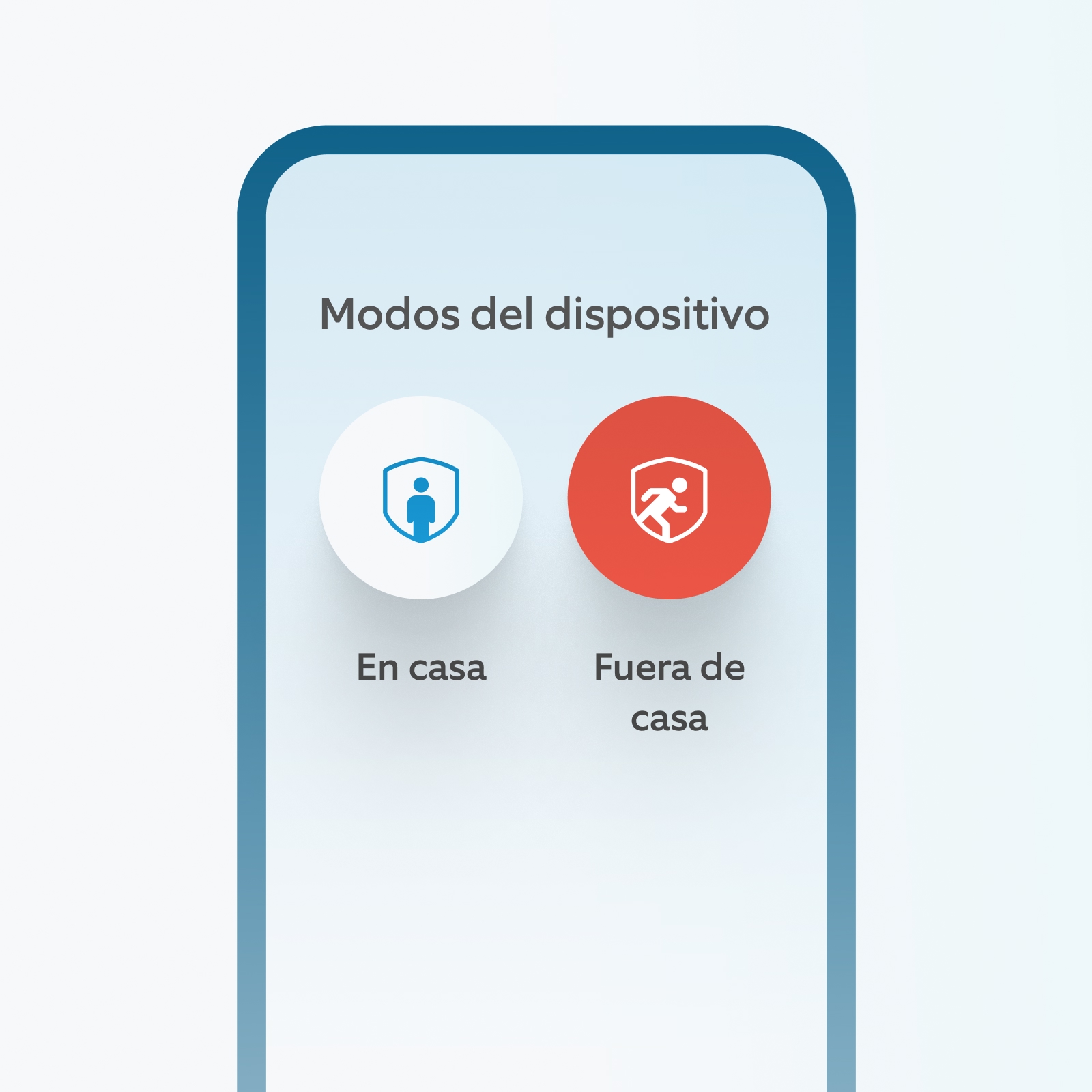 Pantalla de Ring mostrando opciones de seguridad Casa y Fuera para control remoto de alarma.