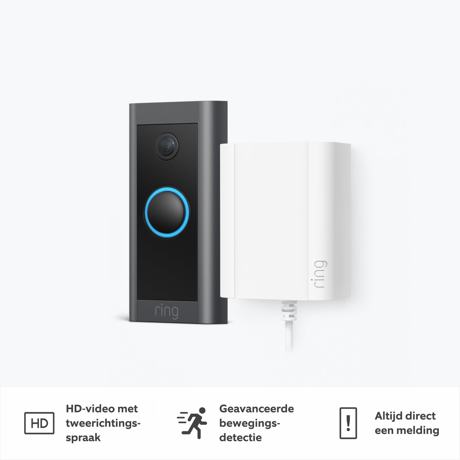 Bedrade videodeurbel + Stekkeradapter (Video Doorbell Wired + Plug-In Adapter) - Video Doorbell Wired met stekkeradapter