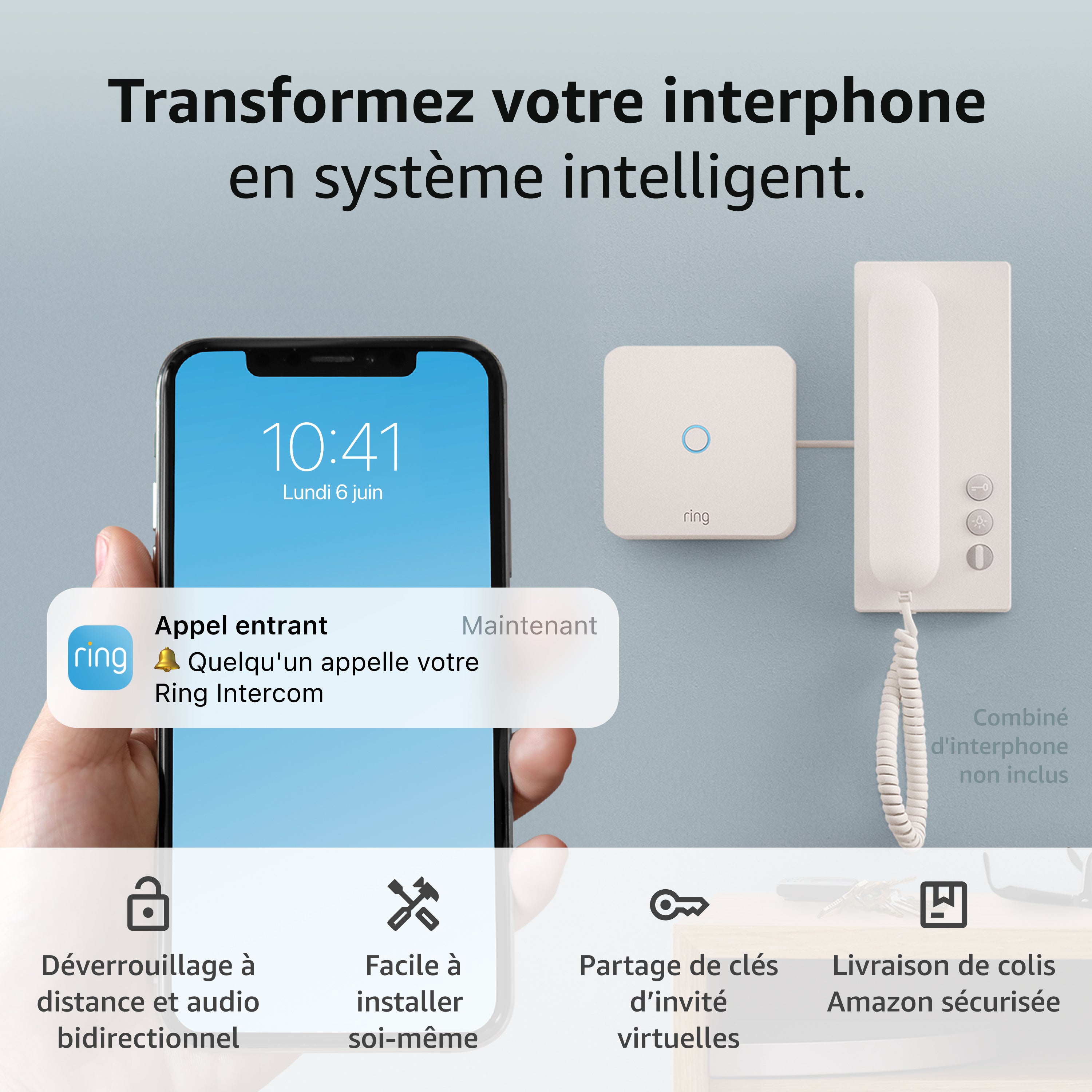 Ring Intercom + Batterie Rechargeable - Ring Intercom + Batterie Rechargeable + Station de chargement