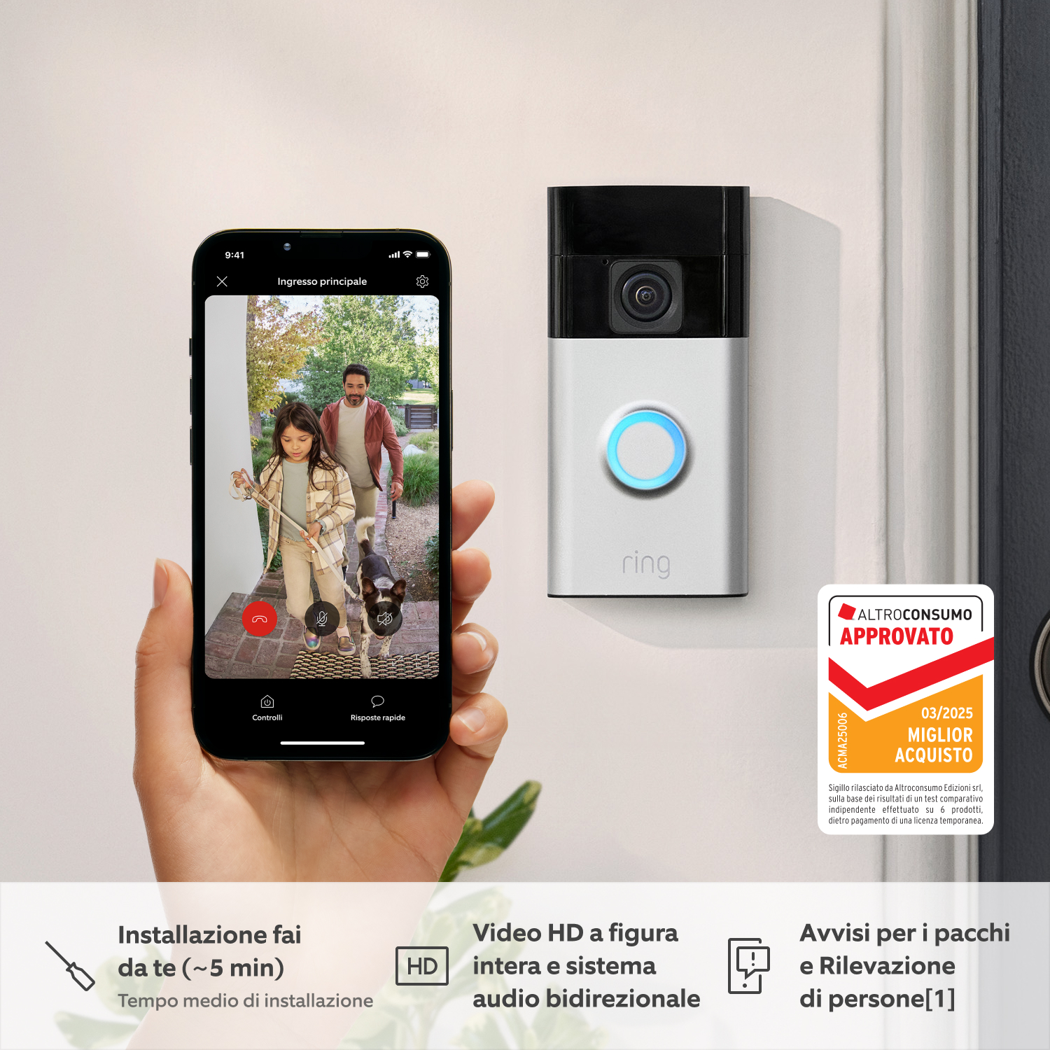 Videocitofono a batteria + Videocamera interna 2ª gen. (Battery Video Doorbell + Indoor Camera 2ª gen.) - Videocitofono a batteria (Battery Video Doorbell)