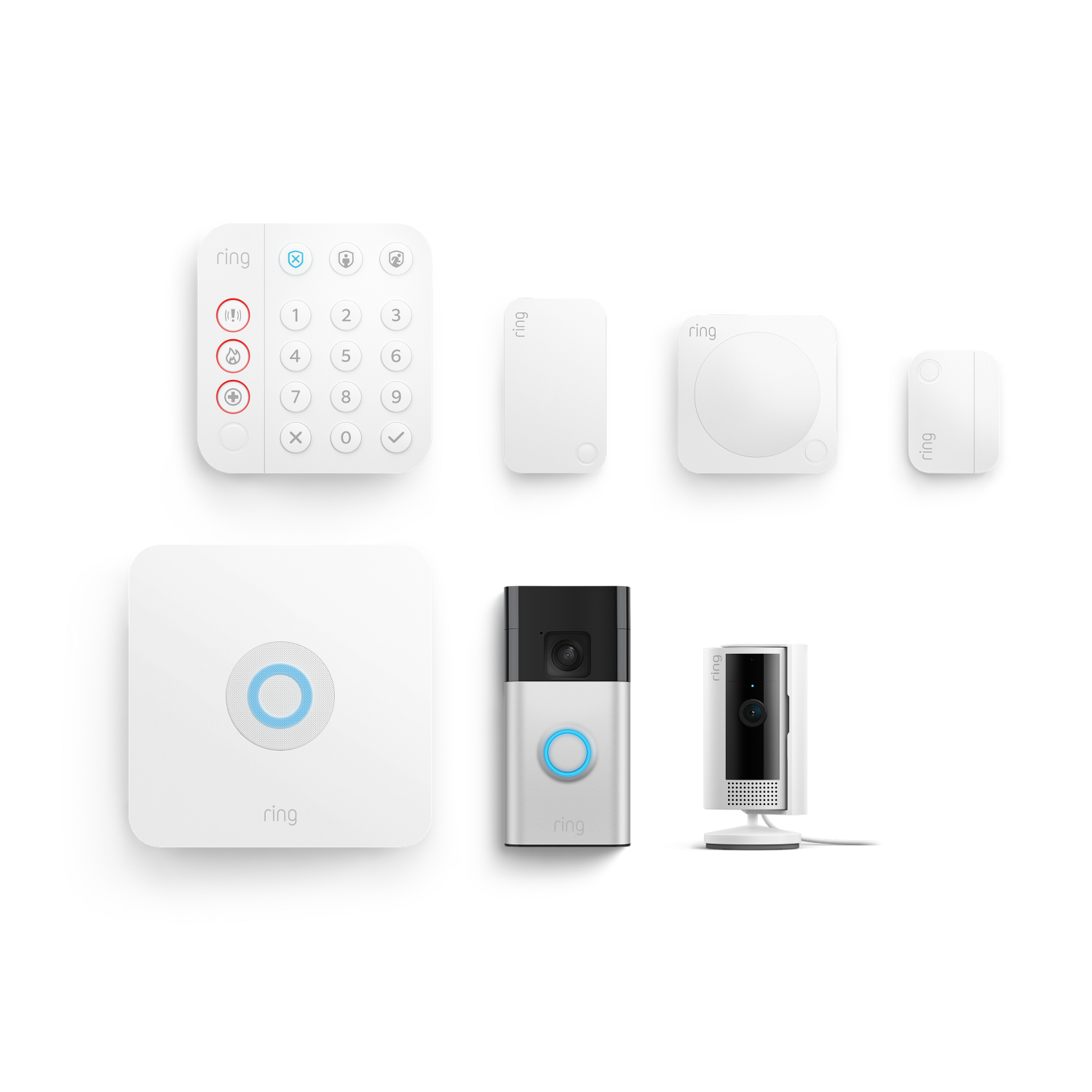 Alarm-Set + Innenkamera 2. Gen + Akku-Videotürklingel - S - Weiß