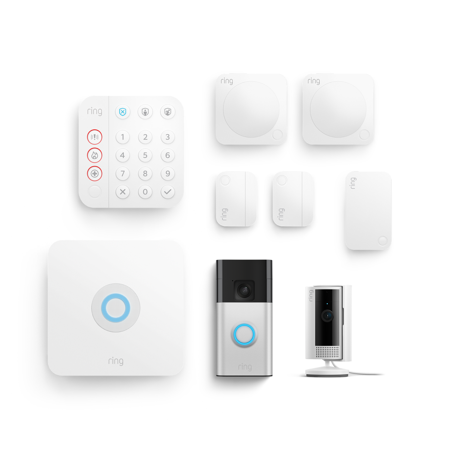 Alarm-Set + Innenkamera 2. Gen + Akku-Videotürklingel im Paket - M - Weiß