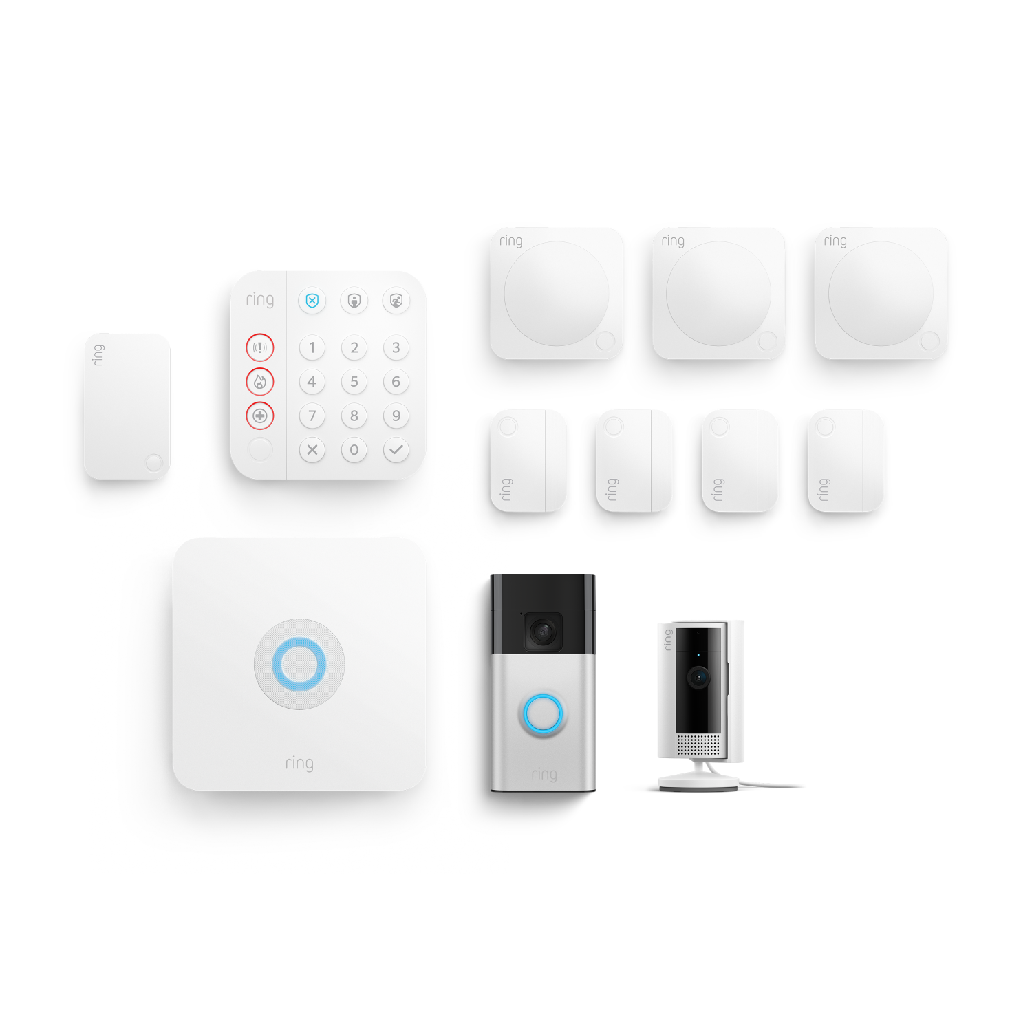 Alarm-Set + Innenkamera 2. Gen + Akku-Videotürklingel im Paket - L - Weiß