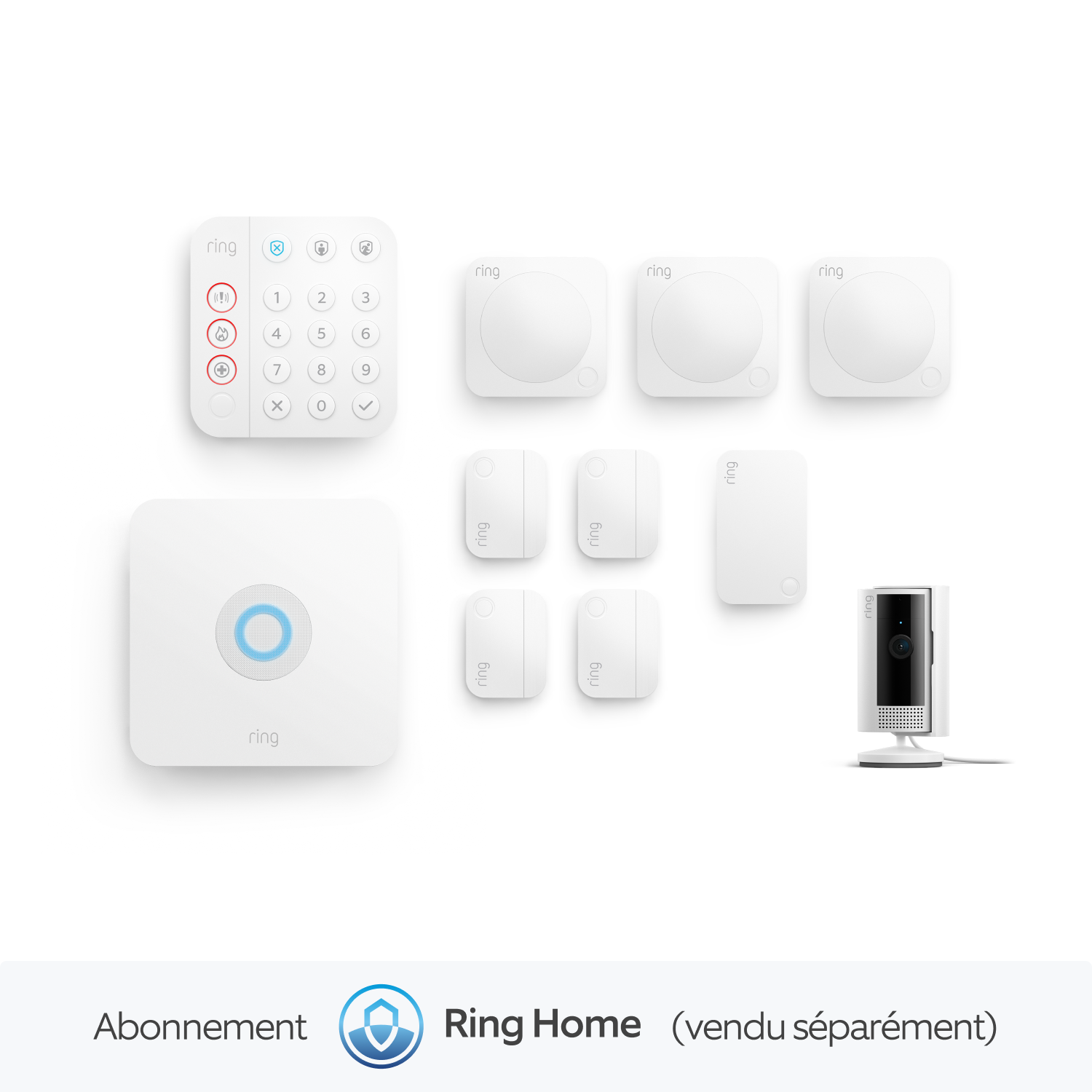 Kit Ring Alarm L + caméra intérieure, Ring Home Standard 1 an (vendu séparément) - Blanc