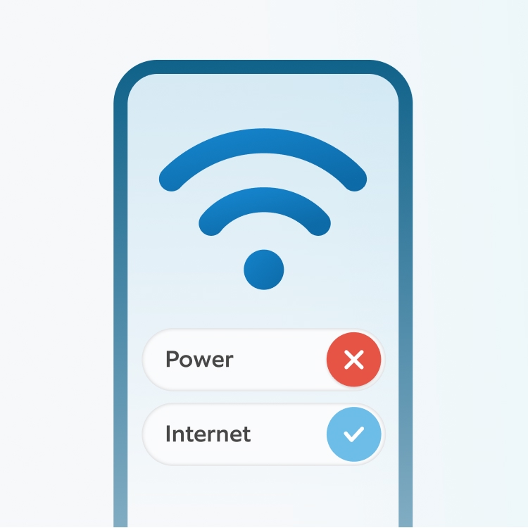 Illustration montrant la connexion Internet active et l'alimentation coupée, avec la protection cellulaire de Ring Alarm.