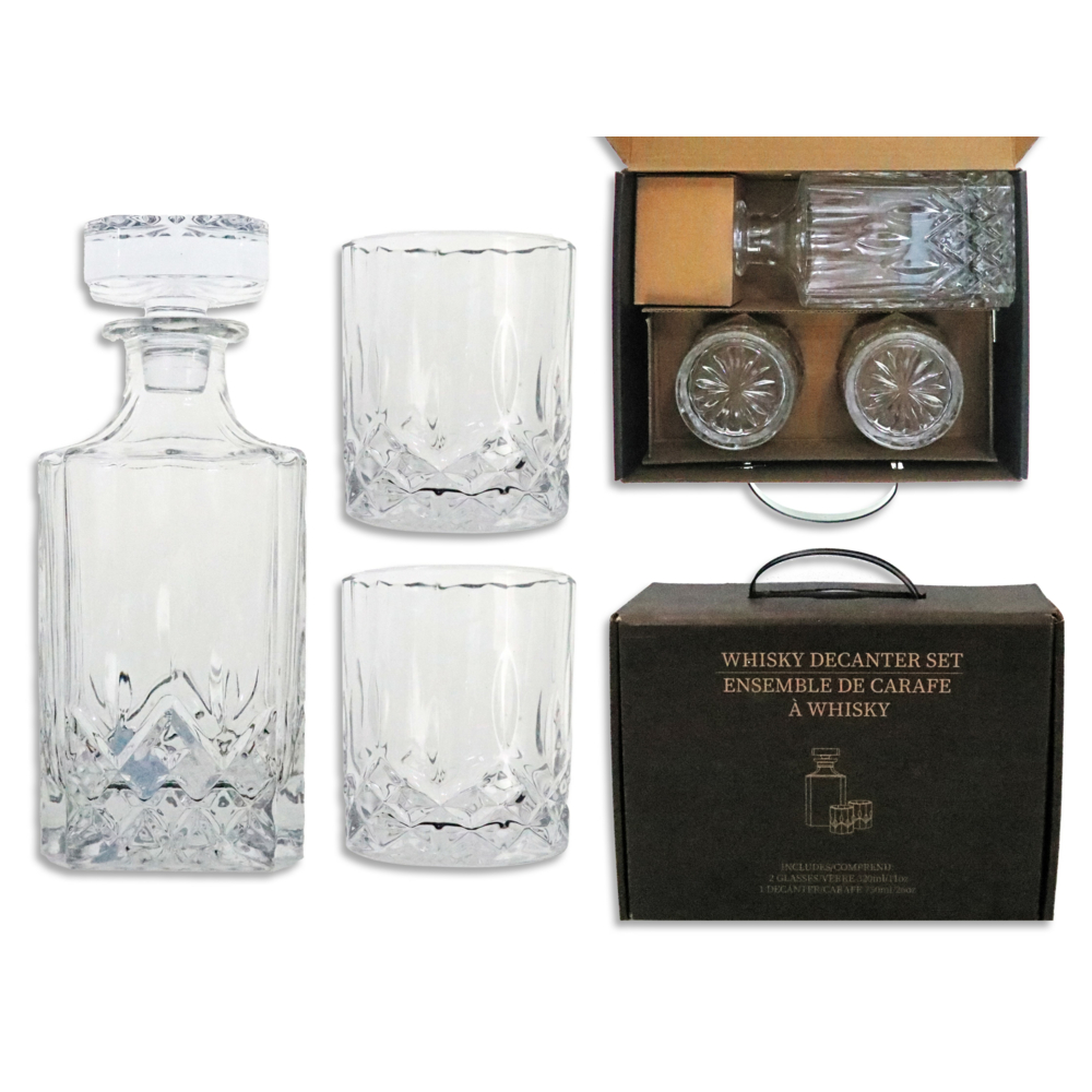 GRATUIT Link Products - Carafe à whisky/spiritueux 3 pièces avec ensemble de verres