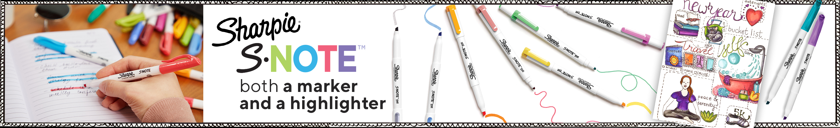 xplore Sharpie's versatile S-Note collection - a combination of marker and highlighter, perfect for all your creative needs.