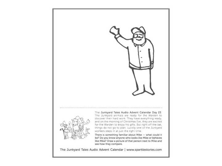 Junkyard Tales Audio Advent Calendar Printable Coloring Page: Day 23- Mike Steps In