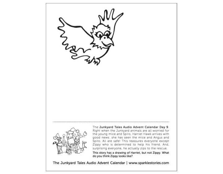 Junkyard Tales Audio Advent Calendar Printable Coloring Page: Day 9 – Harriet the Hawk