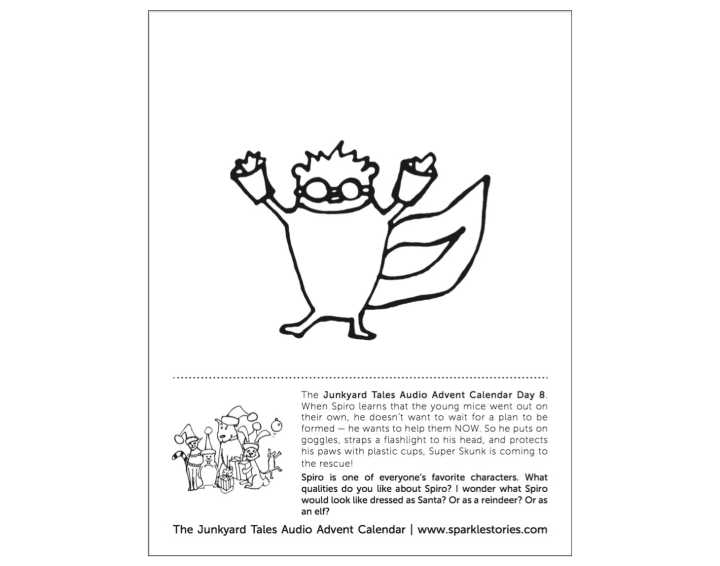 Junkyard Tales Audio Advent Calendar Printable Coloring Page: Day 8 – Spiro