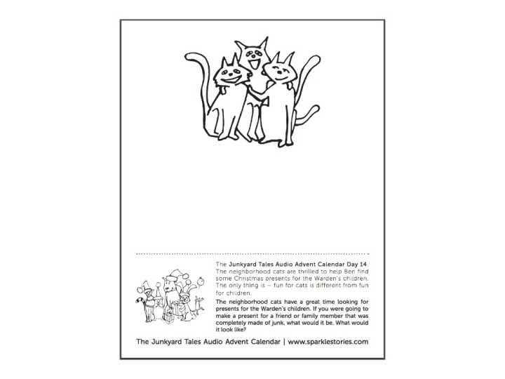 Junkyard Tales Audio Advent Calendar Printable Coloring Page: Day 14 – Cats