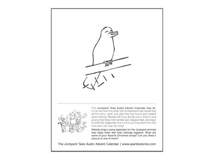 Junkyard Tales Audio Advent Calendar Printable Coloring Page: Day 21- Melody Crow