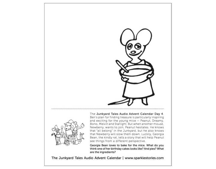 Junkyard Tales Audio Advent Calendar Printable Coloring Page: Day 4 – Georgia Bean