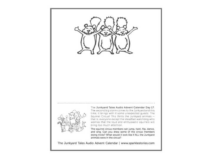 Junkyard Tales Audio Advent Calendar Printable Coloring Page: Day 17 – Squirrel Circus