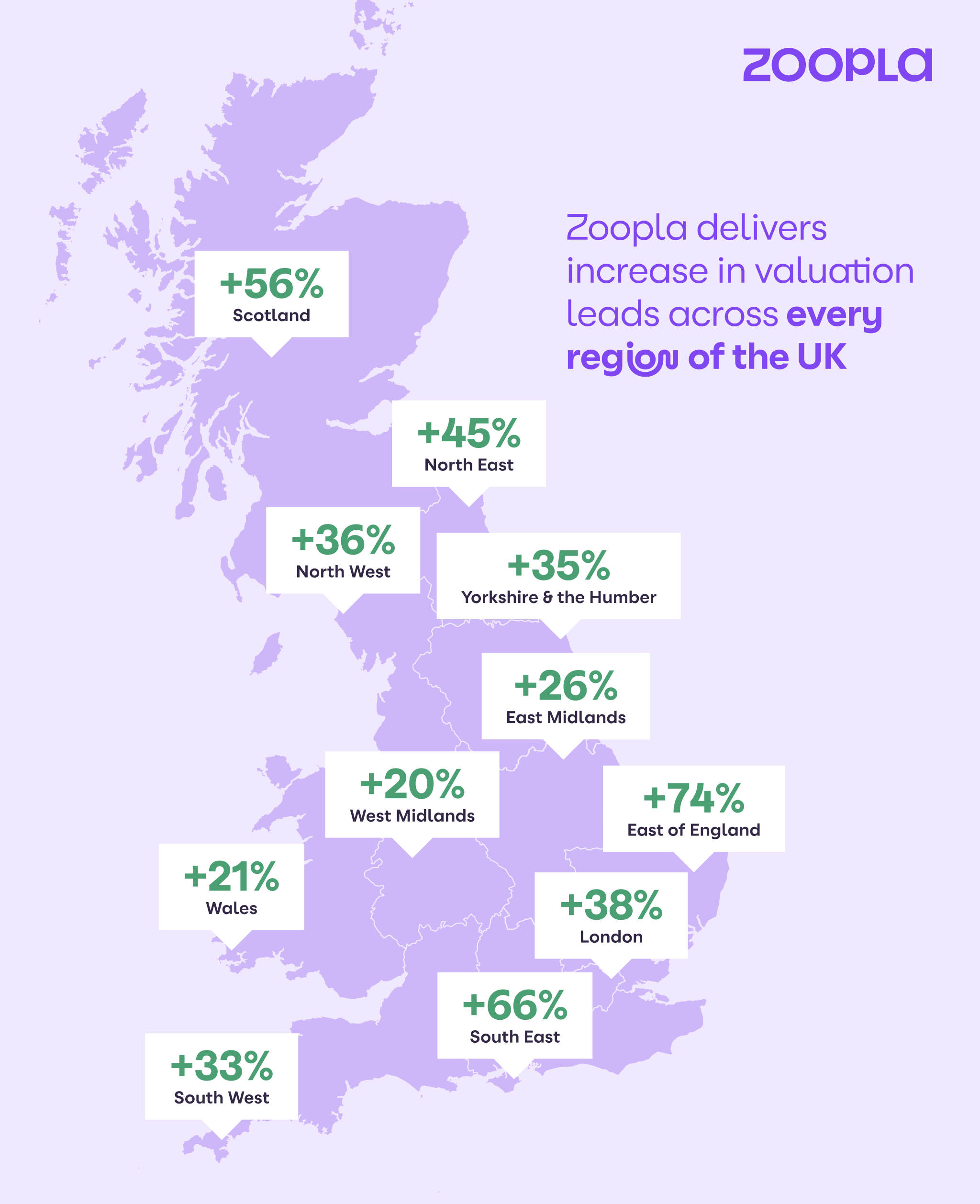 Map of regional valuation lead growth across the UK