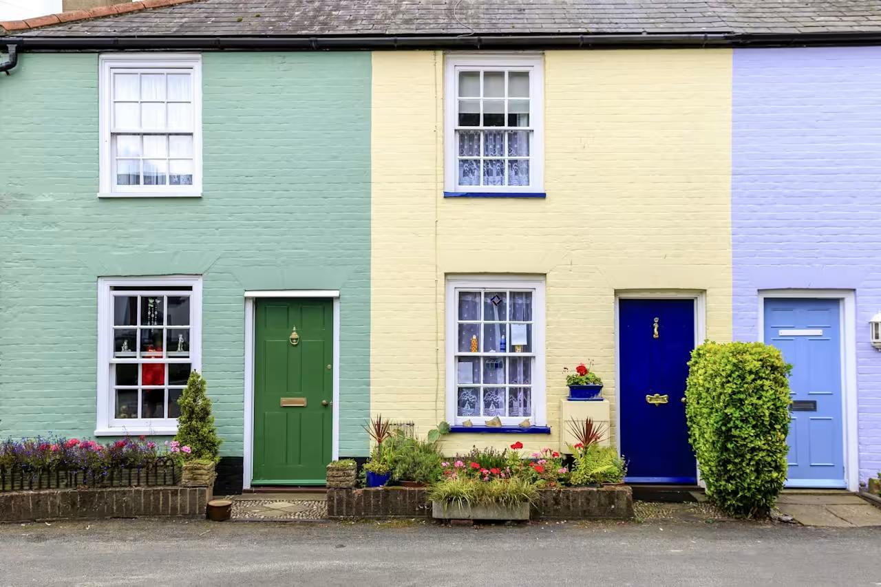 Row of colourful terraced homes